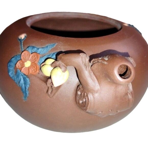 Yixing Chinese Stoneware  Purple Clay Longevity Peach Teapot Dark Brown‎ - Picture 7 of 10